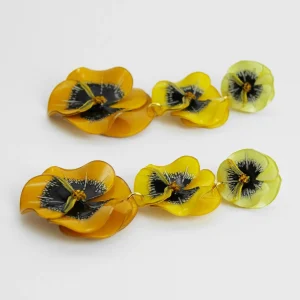 Bijoux boucles d'oreilles pendantes 3 fleurs Pensée - Maxi