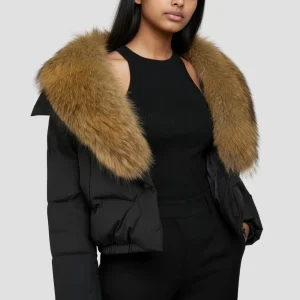 Blouson en fourrure femme col marron