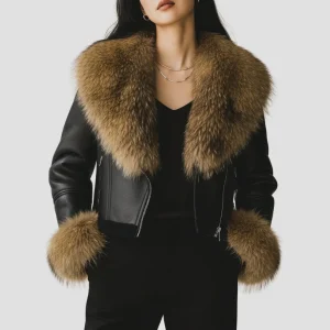 Blouson en fourrure femme raton laveur