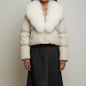 Blouson fourrure femme beige