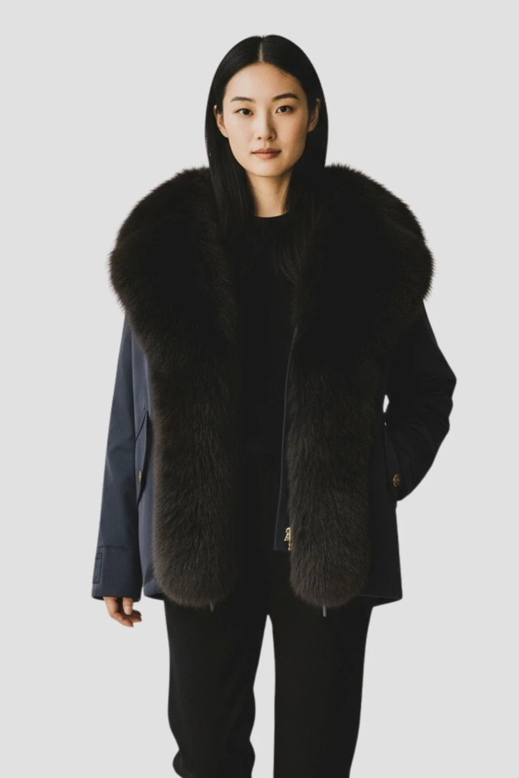 Blouson fourrure femme bleu marine – Image 2