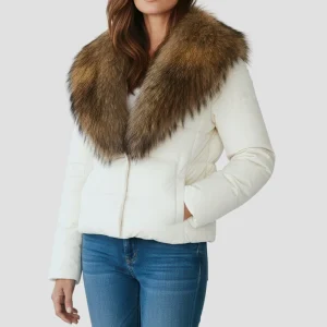 Blouson fourrure femme court beige