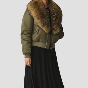 Blouson fourrure femme kaki