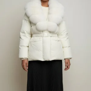 Blouson fourrure femme mi long beige