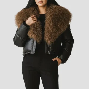 Blouson fourrure mouton brun