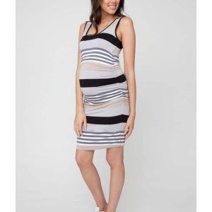 Chemise de nuit beige et noire de maternité et d’allaitement pour femmes