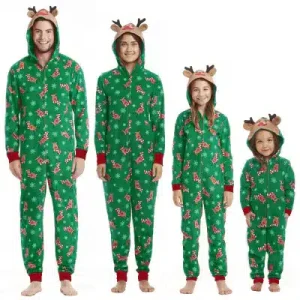 Combinaison pyjama de noël à capuche renne pour la famille
