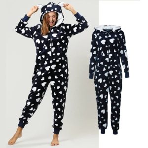 Combinaison pyjama femme avec capuche et poches