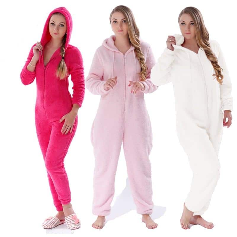 Combinaison pyjama polaire à capuche pour femme