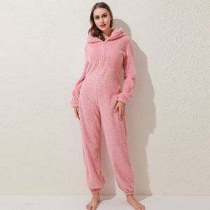 Combinaison pyjama polaire femme en couleur unie
