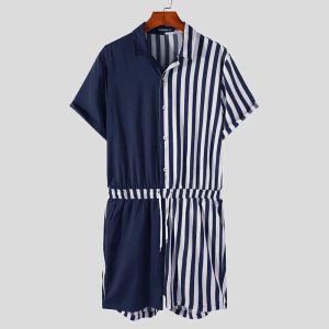 Combinaison rayée double face avec manches courtes pour hommes