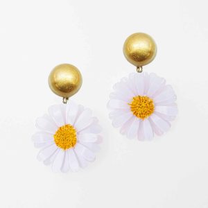 Boucles d'oreilles blanches et or pendantes Marguerite Daisy - Petites