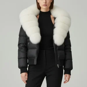 Doudoune à capuche en fourrure femme blanc