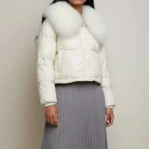 Doudoune courte en fourrure femme blanc