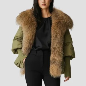 Doudoune femme fourrure kaki