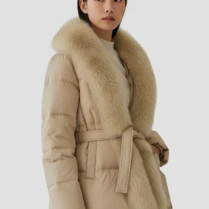Doudoune fourrure femme beige