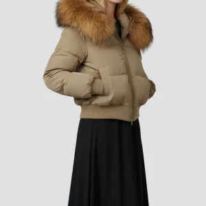 Doudoune fourrure femme camel