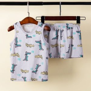 Ensemble pyjama d’été en coton motif crocodile pour enfants