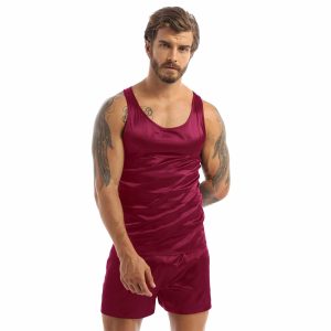 Ensemble pyjama rouge en Satin pour hommes