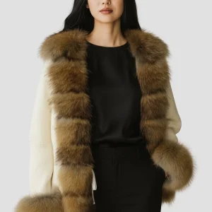 Gilet en fourrure de raton laveur blanc