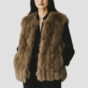 Gilet en fourrure sans manches brun