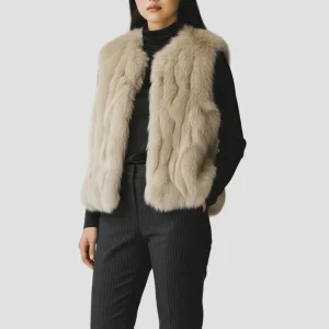 Gilet en fourrure sans manches marron