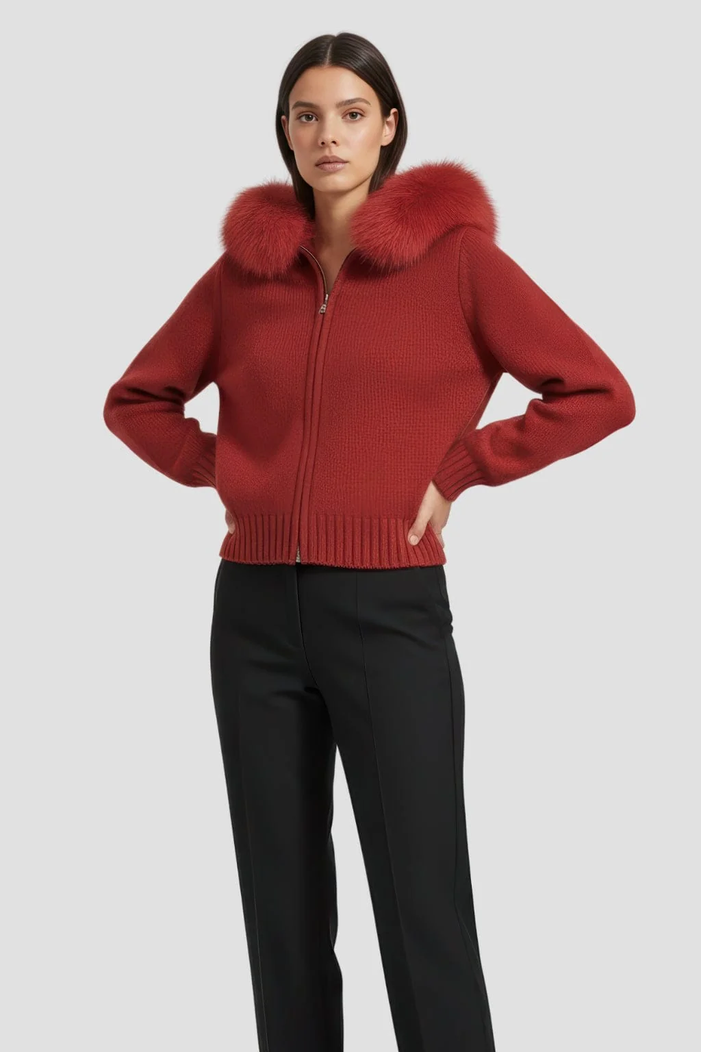 Gilet fourrure femme rouge – Image 3