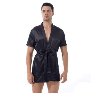 Kimono en Satin noir pour hommes