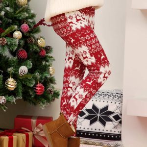 Leggings Blanc et Rouge de noël imprimé pour femmes