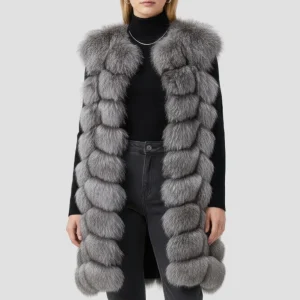 Manteau en fourrure sans manche gris