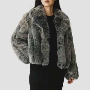 Manteau fourrure femme col gris