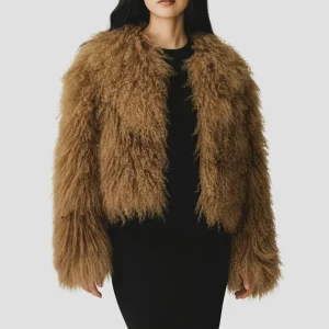 Manteau fourrure femme court marron