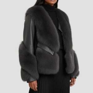 Manteau fourrure femme cuir gris
