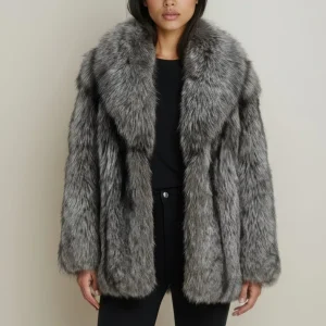 Manteau fourrure femme gris