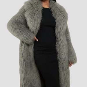 Manteau fourrure femme long gris