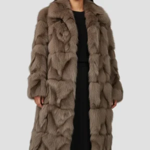 Manteau fourrure femme long marron