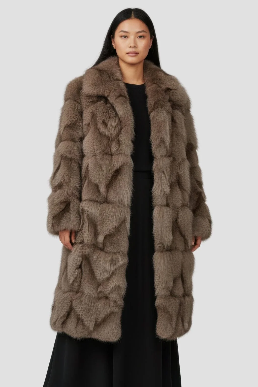 Manteau fourrure femme long marron