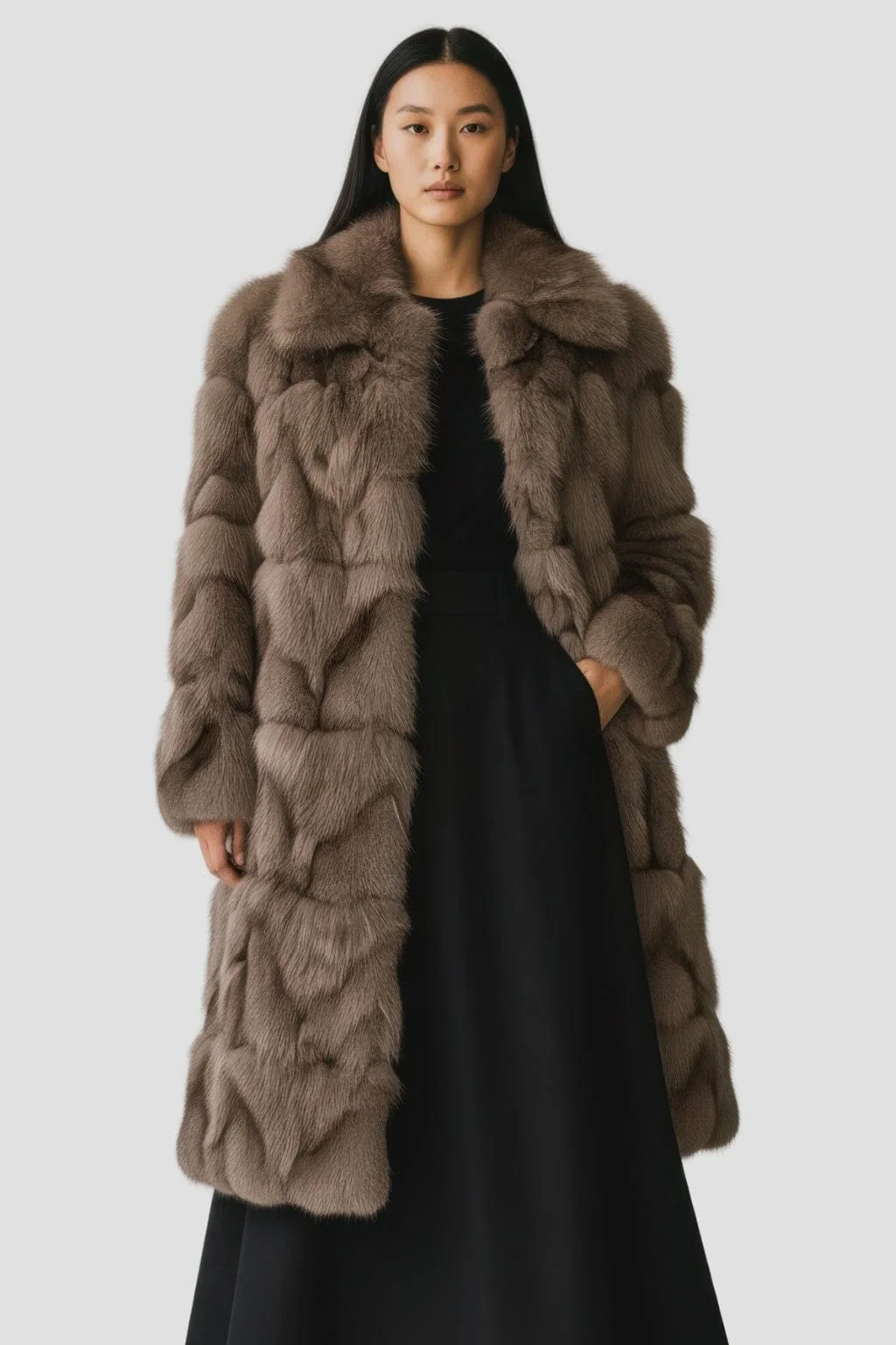 Manteau fourrure femme long marron – Image 2