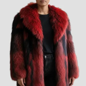 Manteau fourrure femme long rouge