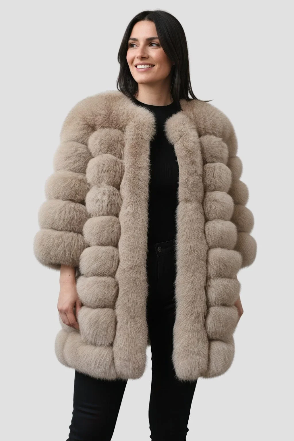 Manteau fourrure femme marron clair – Image 2