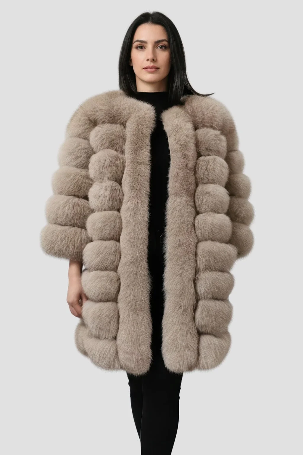 Manteau fourrure femme marron clair – Image 4