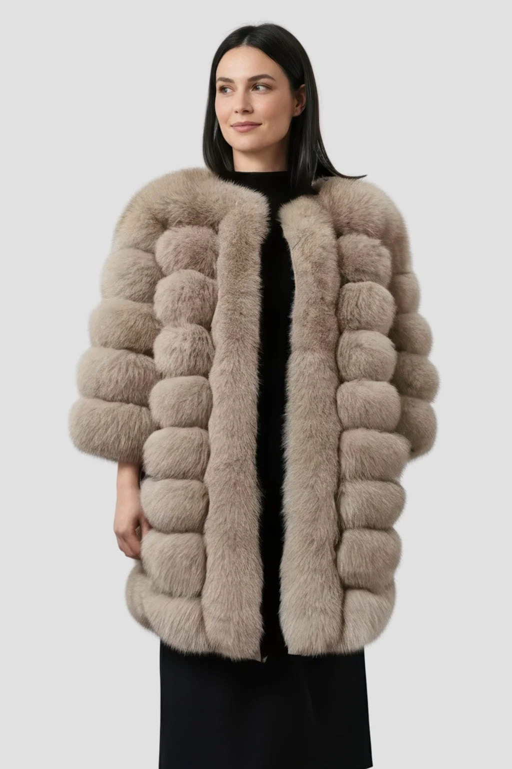 Manteau fourrure femme marron clair – Image 3