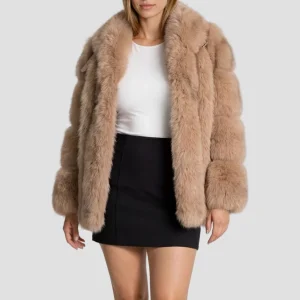 Manteau fourrure femme mi long marron