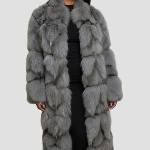 Manteau fourrure femme renard gris