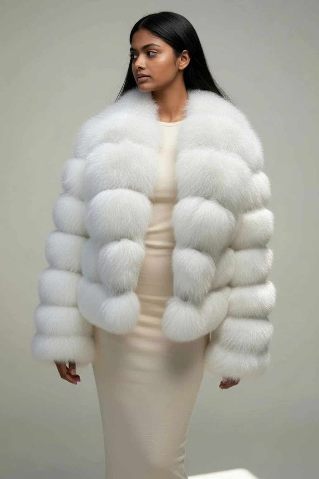 Manteau large en fourrure blanc – Image 2