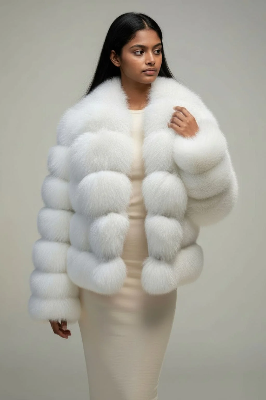 Manteau large en fourrure blanc – Image 3