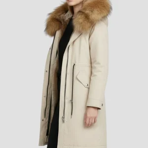 Parka fourrure femme beige
