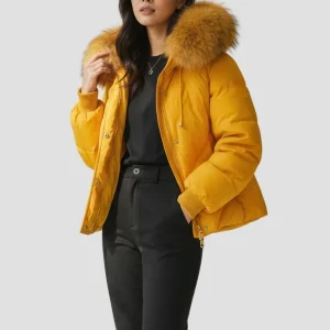 Parka fourrure femme jaune