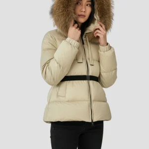 Parka imperméable en fourrure beige