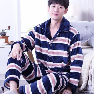 Pyjama ligné molletonné pour homme